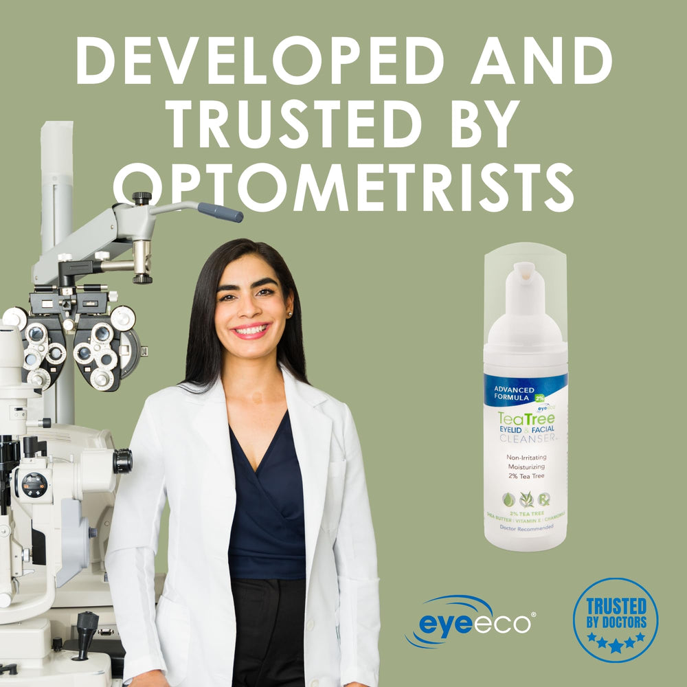 Gentle lather on eyelid demonstrates non-irritating formula.