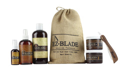 EZ BLADE American-made shaving gel on countertop for quick use.