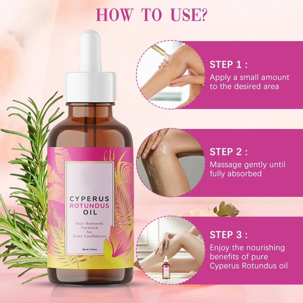 EZBNG Cyperus Rotundus Oil bottle with natural ingredients layout.