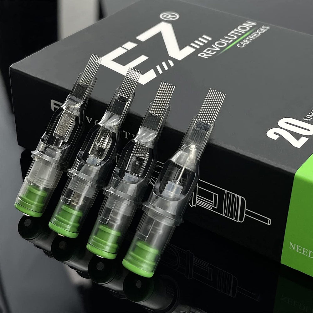 EZTAT2 Revolution cartridge with clear tip body enhances visibility during tattooing