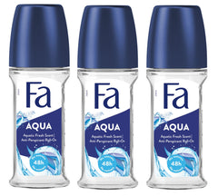Fa deodorant Aqua 3-pack bottle for all-day freshness and lightweight protection.