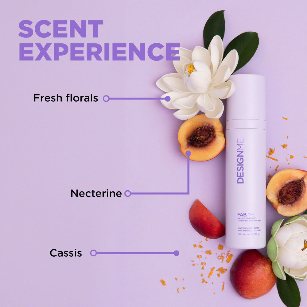 Fab.ME leave-in spray provides UV and heat protection for sun and styling.