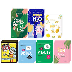 FACETORY Best of 7 collection packaging highlights variety for all skin types.