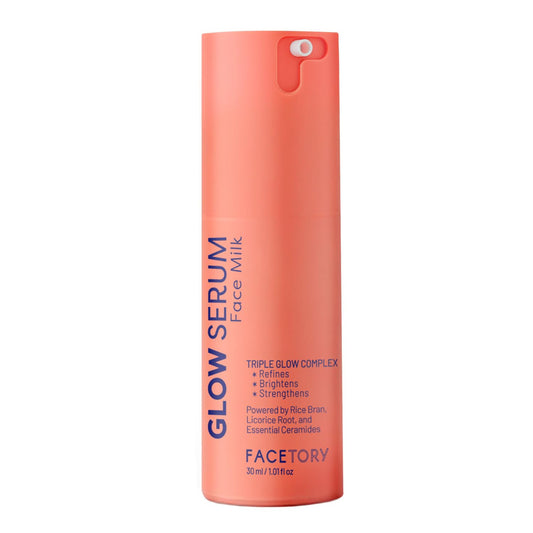 FaceTory Glow Serum Face Milk bottle close-up showing hydrating, skin-softening formula