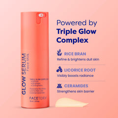 FaceTory Glow Serum Face Milk pump shot emphasizes easy application