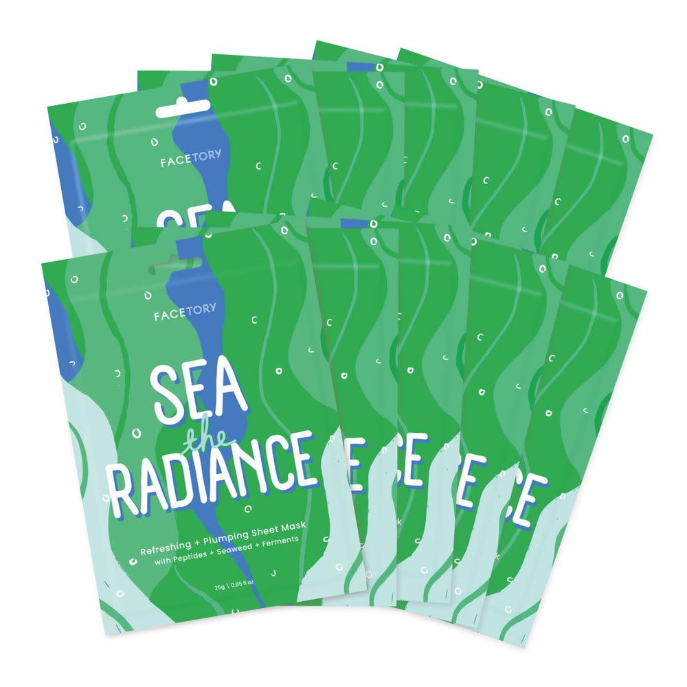 FACETORY Sea the Radiance pack front, inviting a refreshing at-home skincare routine.