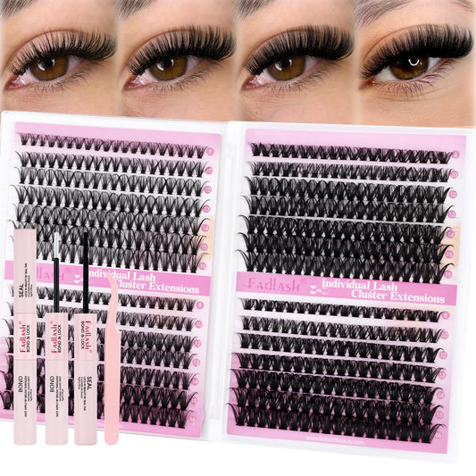 FADLASH lash clusters kit closeup highlights 560pcs for versatile volume options.