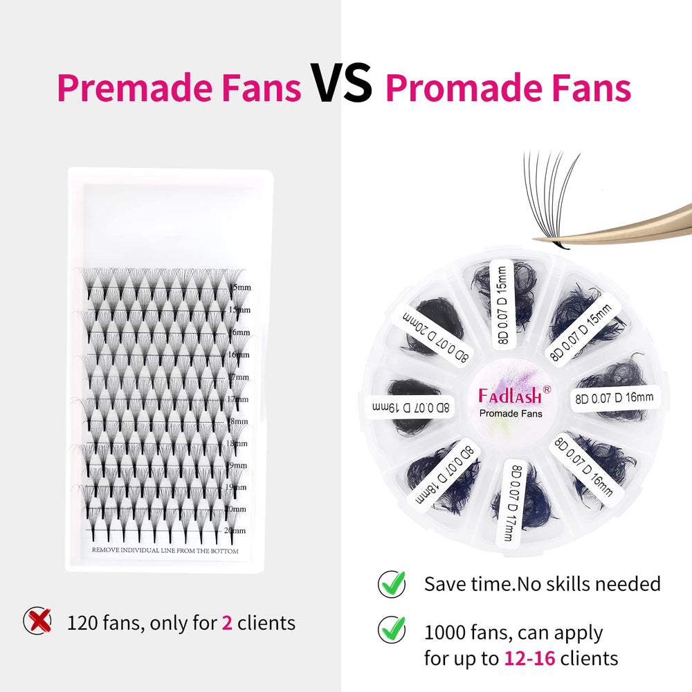 FADLASH premade fans color options including black and light pink