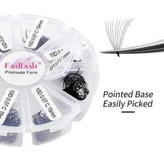 FADLASH premade lash fans with a thin base for comfortable placement.