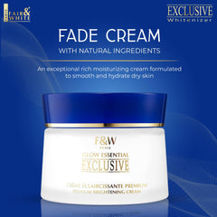 Fair & White Exclusive Fade jar close-up highlighting texture and even-toning benefits.