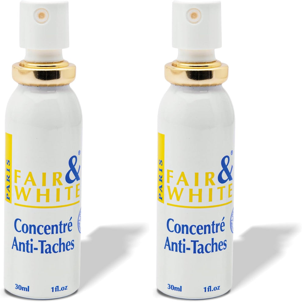 FAIR & WHITE Original dark spot fader spray bottle targets uneven skin tone.