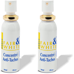 FAIR & WHITE Original dark spot fader spray bottle targets uneven skin tone.