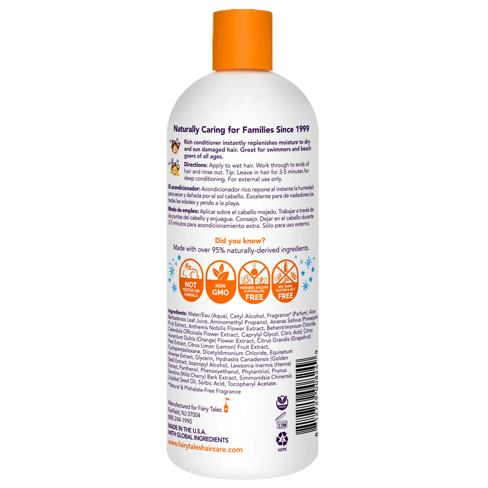 Fairy Tales Swimmer Conditioner label detail highlighting natural ingredients.