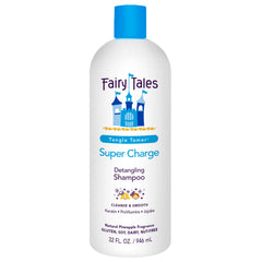 Fairy Tales Tangle Tamer bottle front demonstrates kid-friendly detangler for easy brushing.