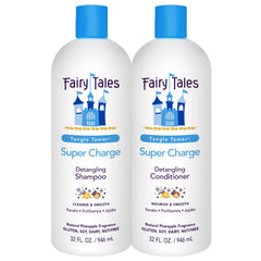 Fairy Tales Tangle Tamer shampoo bottle pouring for easy detangling and frizz protection