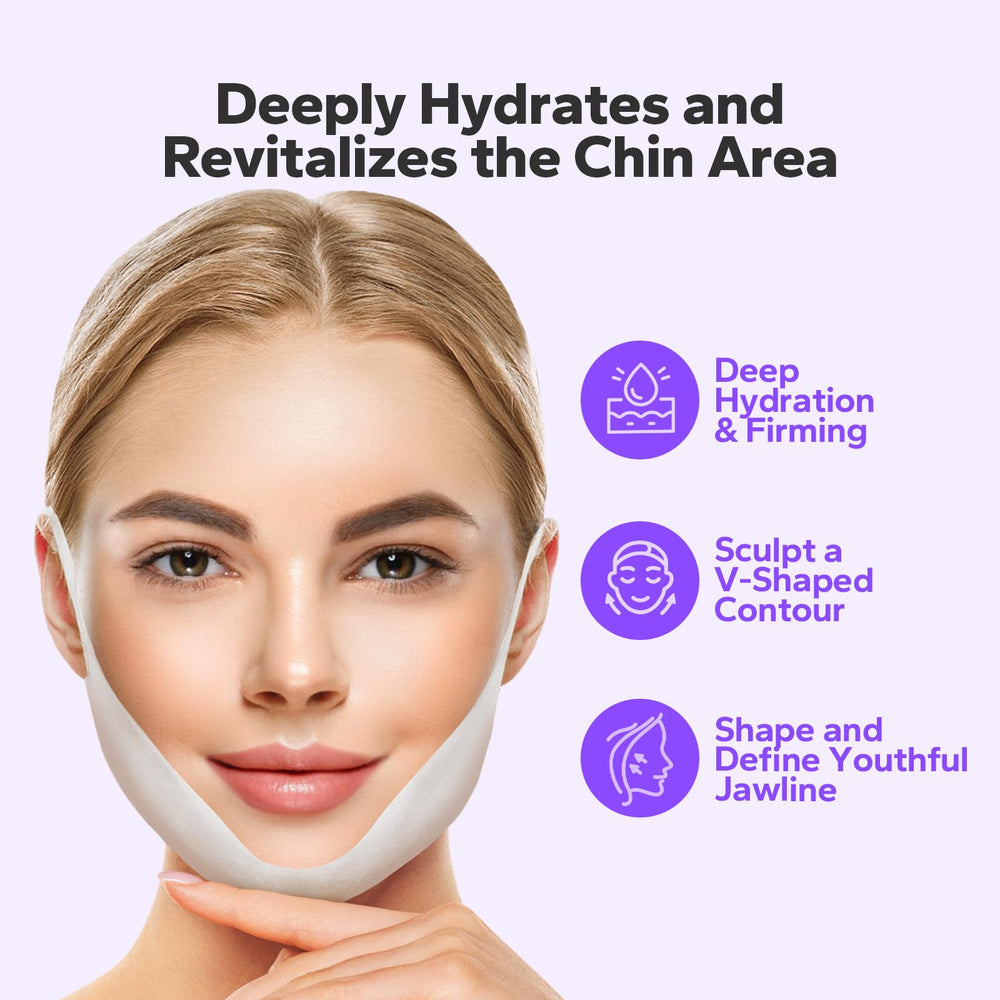 Hydrogel sheet with FairyFace V-Line Mask showing nourishing botanicals.