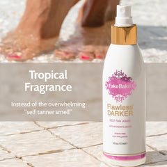 Fake Bake Self Tanning Liquid Flawless Darker color guide shows coverage area.