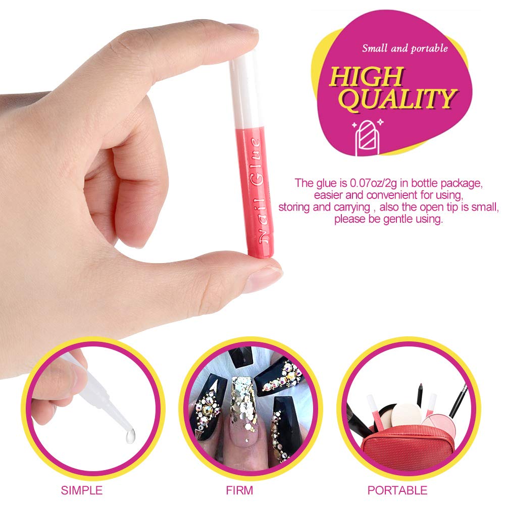 Fandamei nail glue in use for securing rhinestones and decorations.