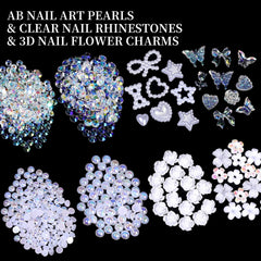 Fandamei nail sequins and white pearls for accents