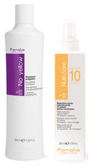 Fanola No Yellow Shampoo bottle showing violet formula neutralizing brassiness.