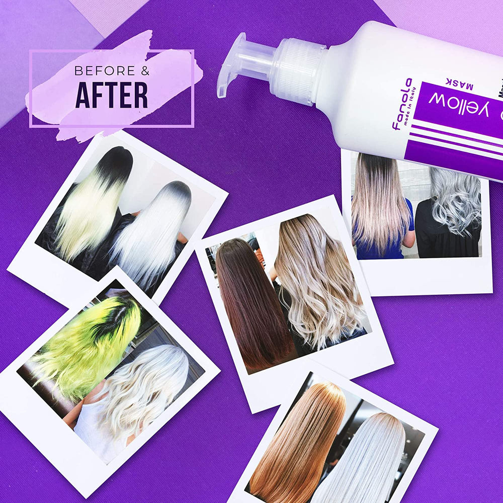 Grape extract and silk protein ingredients highlighted in Fanola No Yellow Shampoo.