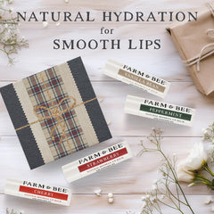 Farm & Bee lip balm being applied for smooth, hydrated lips.