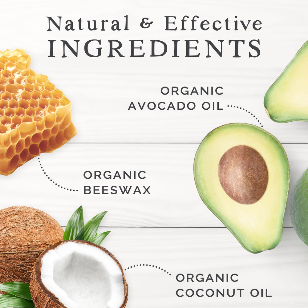 Farm & Bee lip balm ingredients close-up featuring beeswax and organic oils.