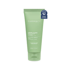 Farmacy Gentle Creamy Face Cleanser bottle close-up shows hydrating formula for sensitive skin.