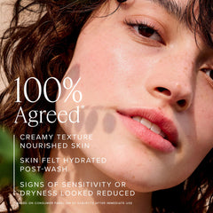 Hand-application of Farmacy cleanser highlighting gentle, nourishing texture.