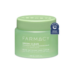 Farmacy Green Clean remover balm jar shown for fragrance-free makeup removal