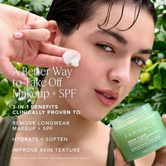 Farmacy Green Clean balm spread on face showcasing soothing hydration