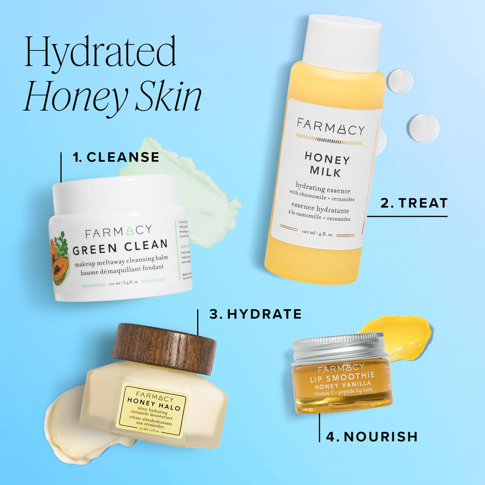 Farmacy Honey Halo glow finish after use for radiant skin.