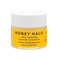 Farmacy Honey Halo jar closeup shows rich hydration for dry skin.