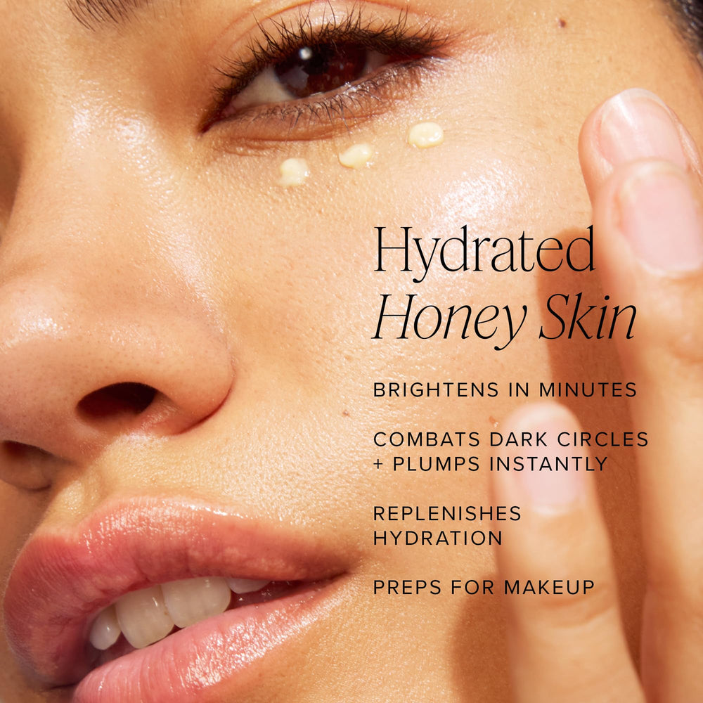 Farmacy Honey Halo close-up highlights plump, nourished skin effect.
