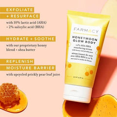Farmacy Honeymoon Glow Body texture application demonstrates creamy serum spreading evenly