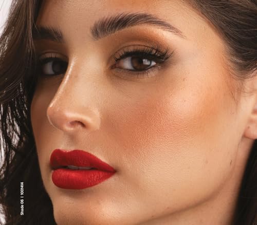 Lips wearing Red Love matte finish with a smooth, transfer-resistant look.
