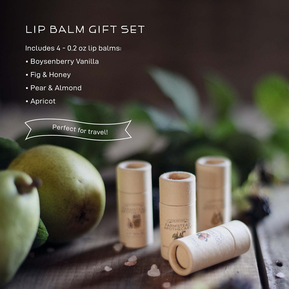 Farmstead Apothecary Boysenberry Vanilla lip balm with fruity flavor and gentle hydration.