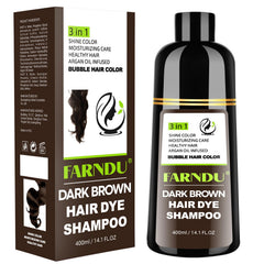 Farndu Dark Brown Hair Dye Shampoo application shows easy at-home color.