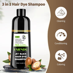 Farndu finished jet-black shine on hair.