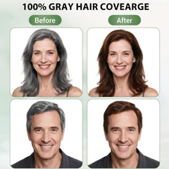 Farndu Brown Hair Dye Shampoo swatch showing complete gray hair coverage visualization.