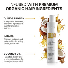 Coconut oil ingredient image promoting light shine and manageability.