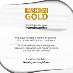 Packaging box featuring Fashion Gold keratin branding for gift-ready presentation.