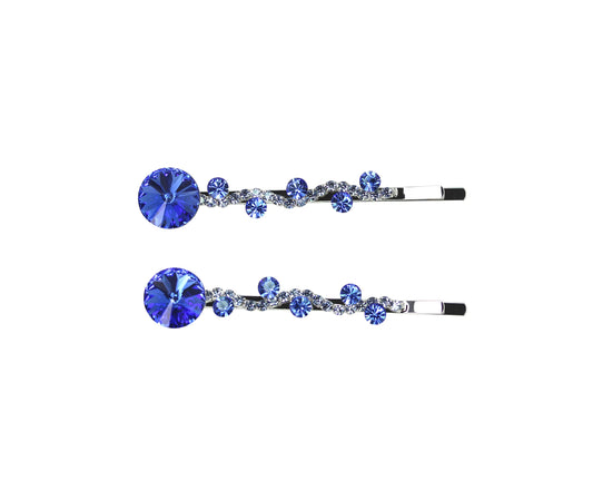 Faship blue rhinestone floral hair clip close-up for bridal sparkle