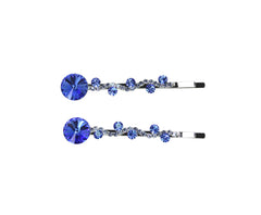 Faship blue rhinestone floral hair clip close-up for bridal sparkle