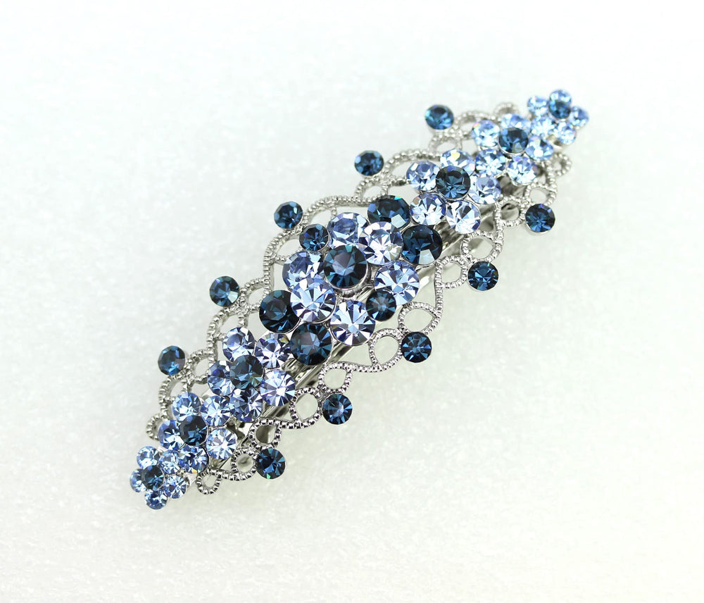 Faship Double-heart floral barrette Montana blue detail for bridesmaids.