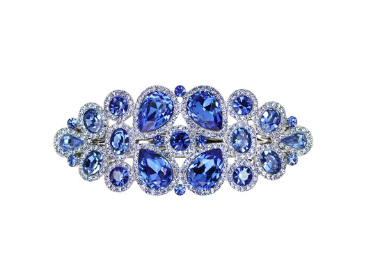 Faship gorgeous blue rhinestone floral barrette clip adds bridal sparkle.