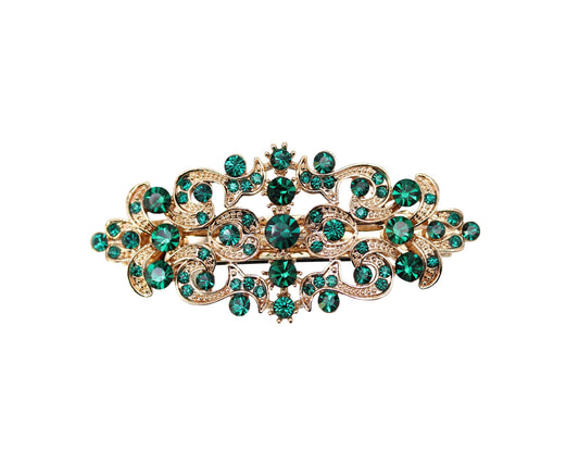 Faship Gorgeous Green Rhinestone Barrette front view for bridal sparkle