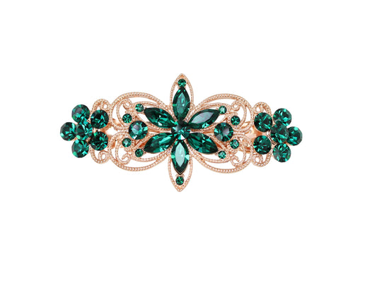 Faship Gorgeous green rhinestone flora barrette clip adds bridal sparkle.