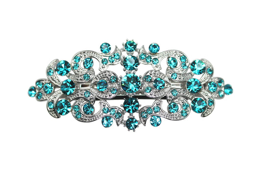 Faship Malibu blue-teal rhinestone barrette adds bridal sparkle and secure hold.
