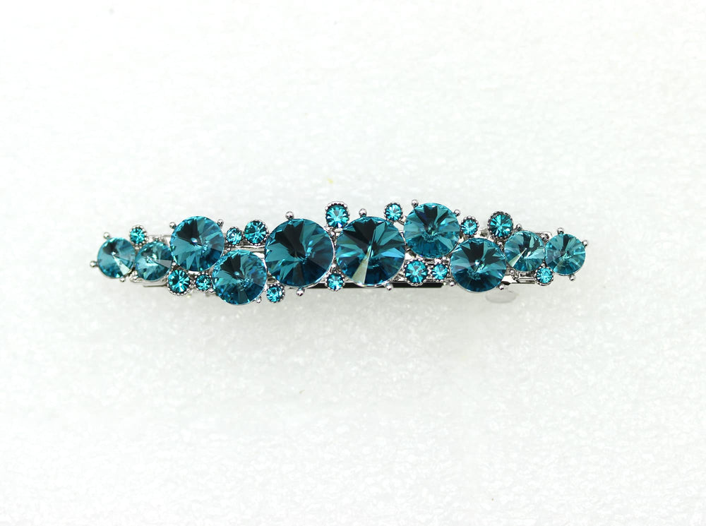 Faship Teal floral crystal hair clip adds sparkle to special occasions